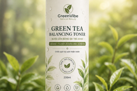 Nước cân bằng Green Tea Balancing Toner GreenVibe chiết xuất trà xanh tự nhiên giúp dưỡng ẩm và cân bằng da.